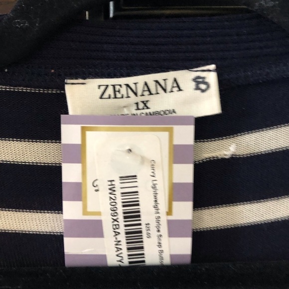 Zenana navy & white lightweight stripe snap button down cardigan sweater size 1X - Picture 6 of 9
